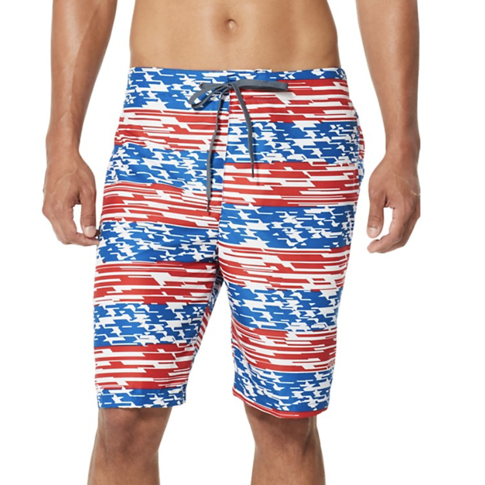 Speedo Swim Trunks 20" Spangle Stripe E-Board Shorts Red White Blue USA | SMALL - Picture 2 of 2